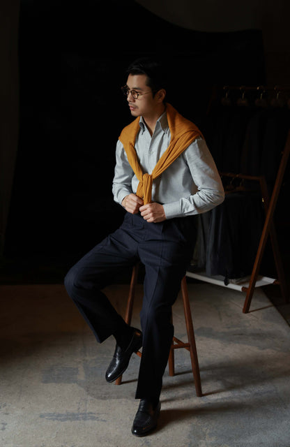 Brushed Cotton One-Piece Collar Shirt — Meteorite Grey Barleycorn