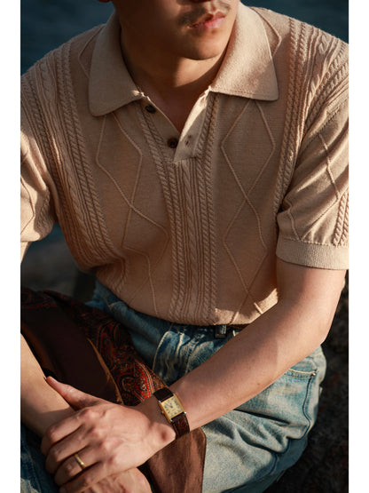 Linen/Cotton Knitted Polo Beige