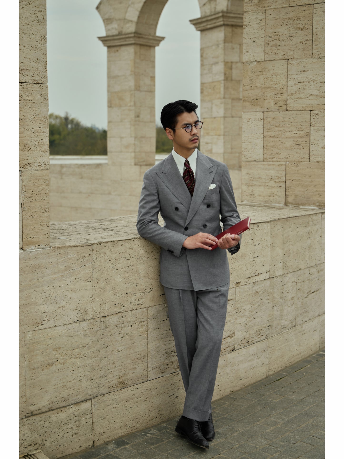 Tollegno 1900 High-Waisted Suit Trousers with Parisian Side Adjusters — Eclipse Grey