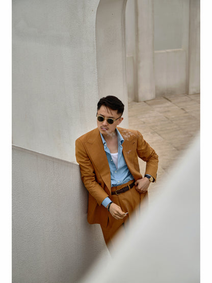 「Tuscan Dusk」Vintage Suit Trousers with Merino Wool Hollywood-Waist and High-Waisted Double-Pleated