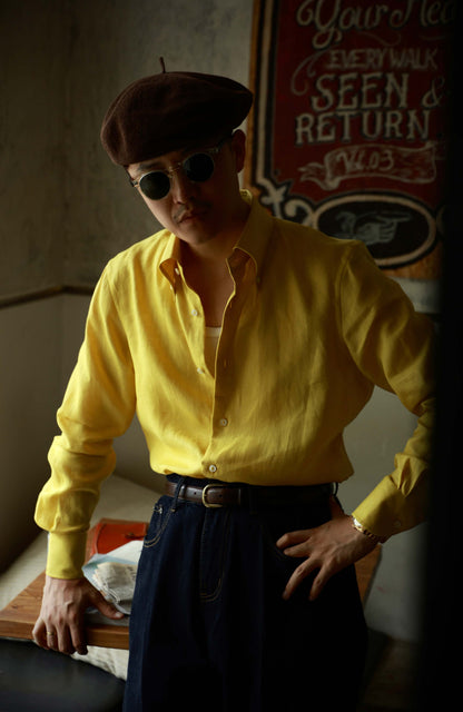 Linen Button-Down Collar Shirt — Lemon Zest