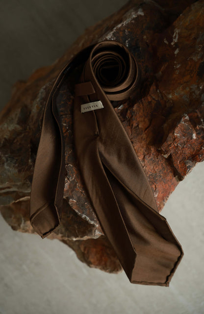 「Satin Shadow Brown」Mulberry silk Three-fold Tie