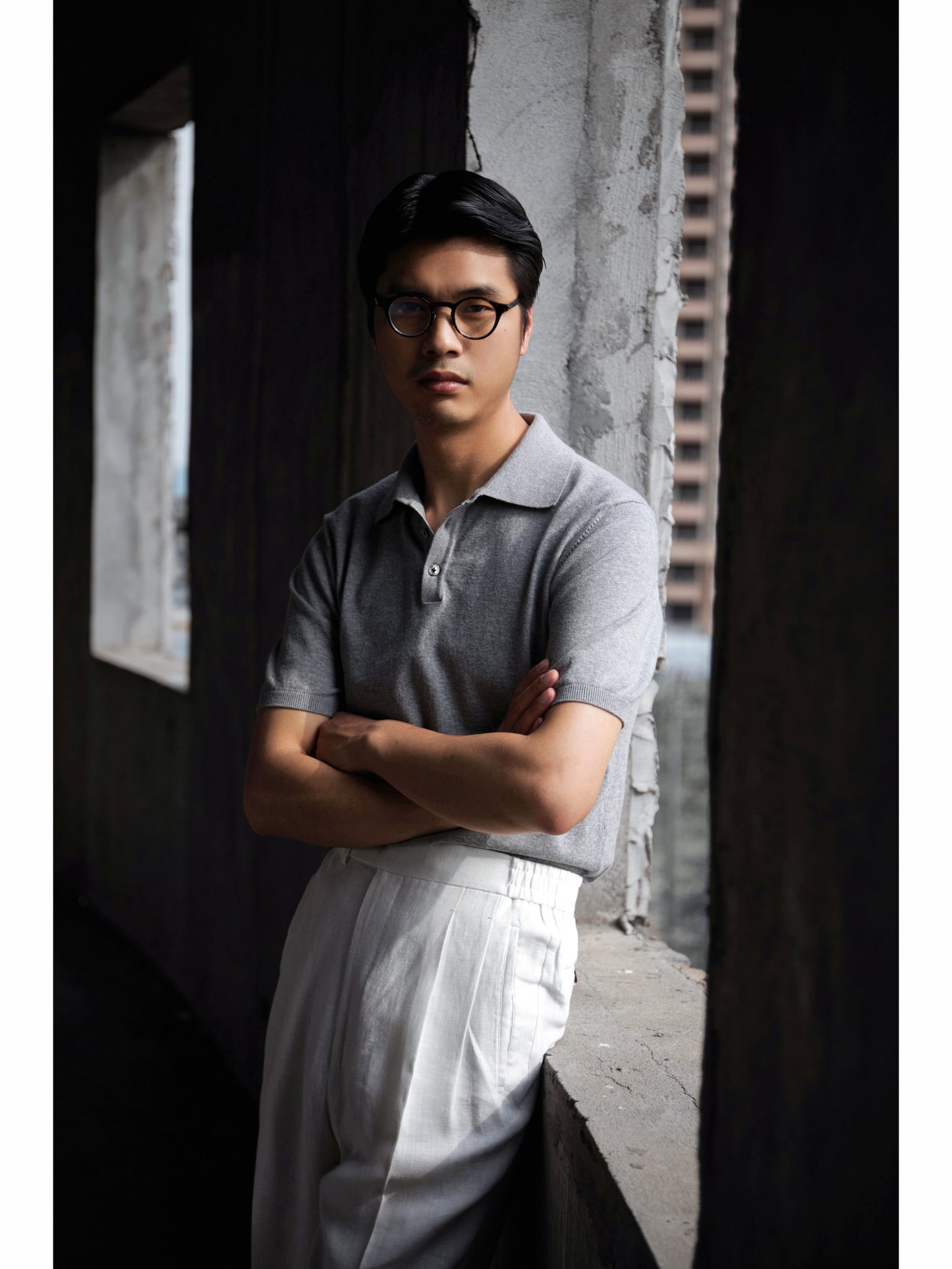 「Glacier Gray」Combed Long-Staple Cotton Knit Short-Sleeve Polo Shirt