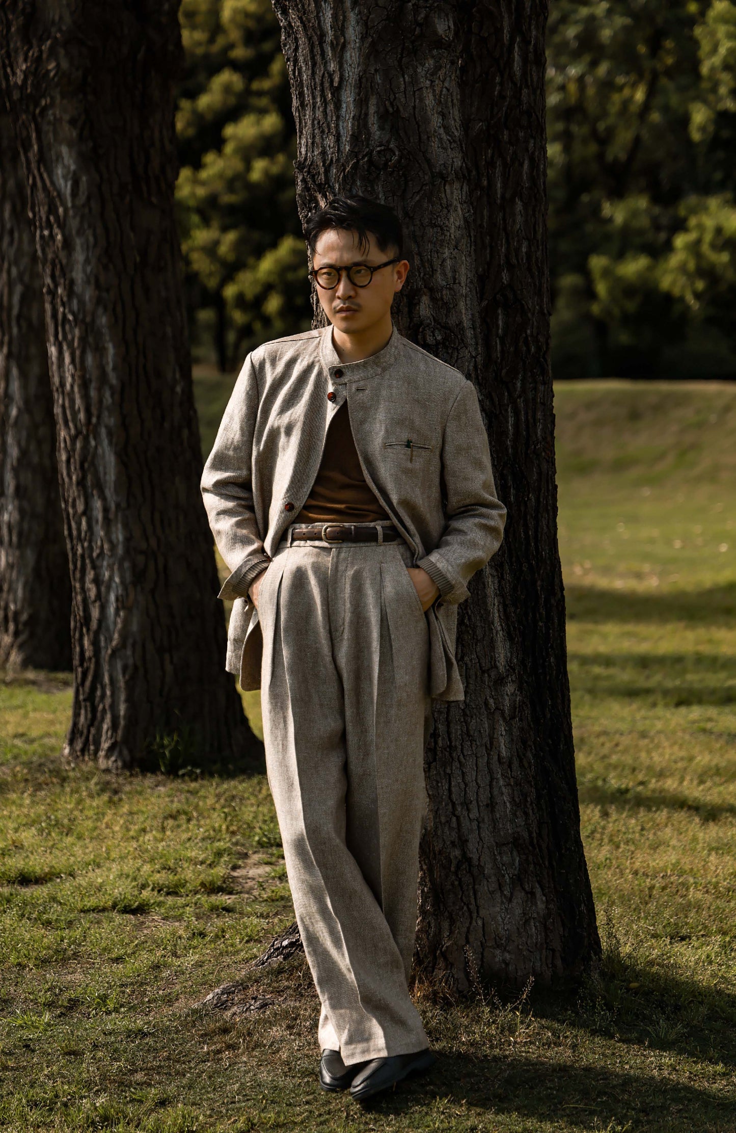 Non-Structured Heavyweight Linen Earl Jacket — Dune Beige