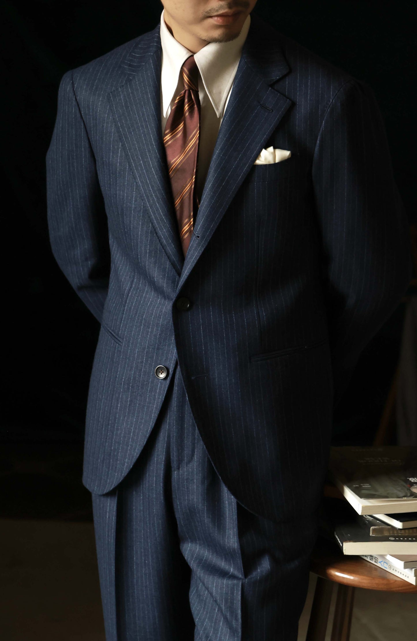 Half-Canvas Single-Breasted Suit Jacket — Parliament Blue Pinstripe