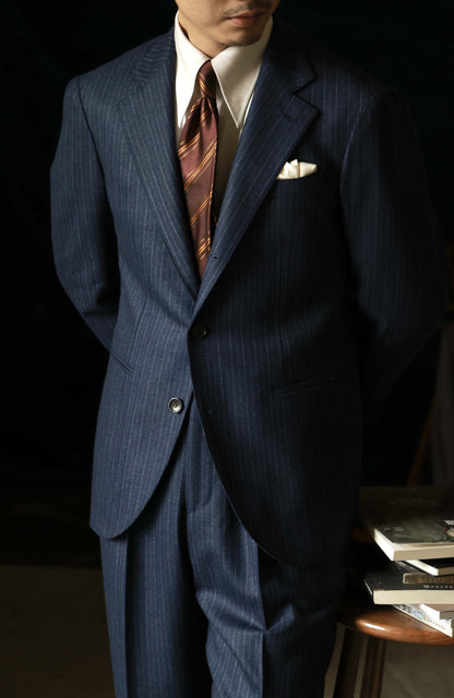 Half-Canvas Single-Breasted Suit Jacket — Parliament Blue Pinstripe
