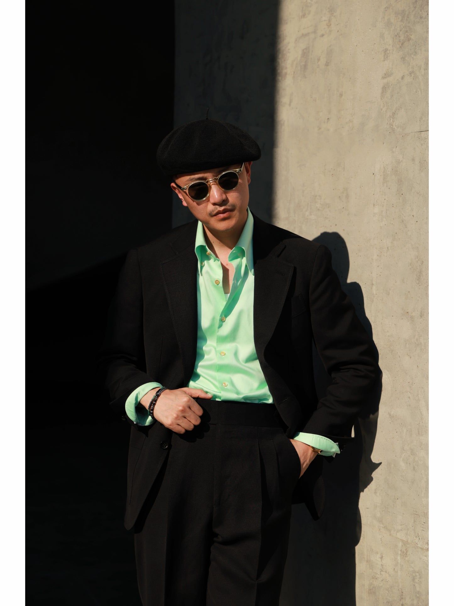 Handcrafted Wide Spread Collar Shirt — Mist Lime