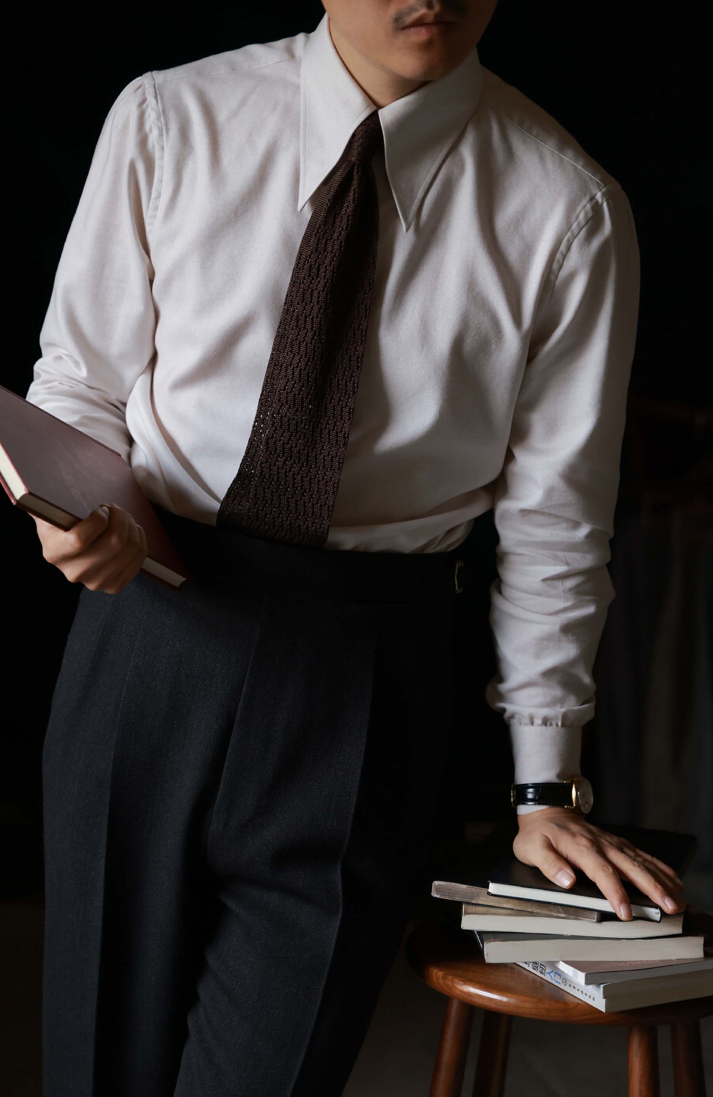 Cotton Wide-Spread Collar Shirt — Mottled Ecru