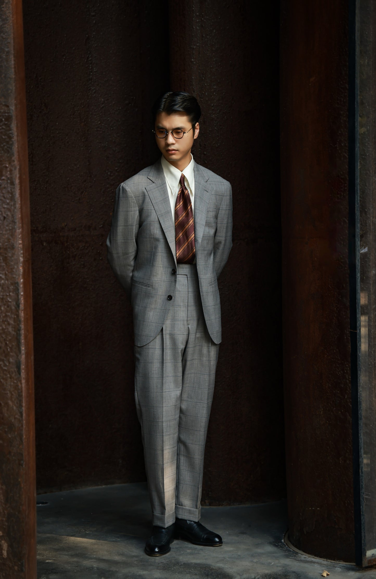 Half-Canvas Single-Breasted Suit Jacket — Grey Prince of Wales Check