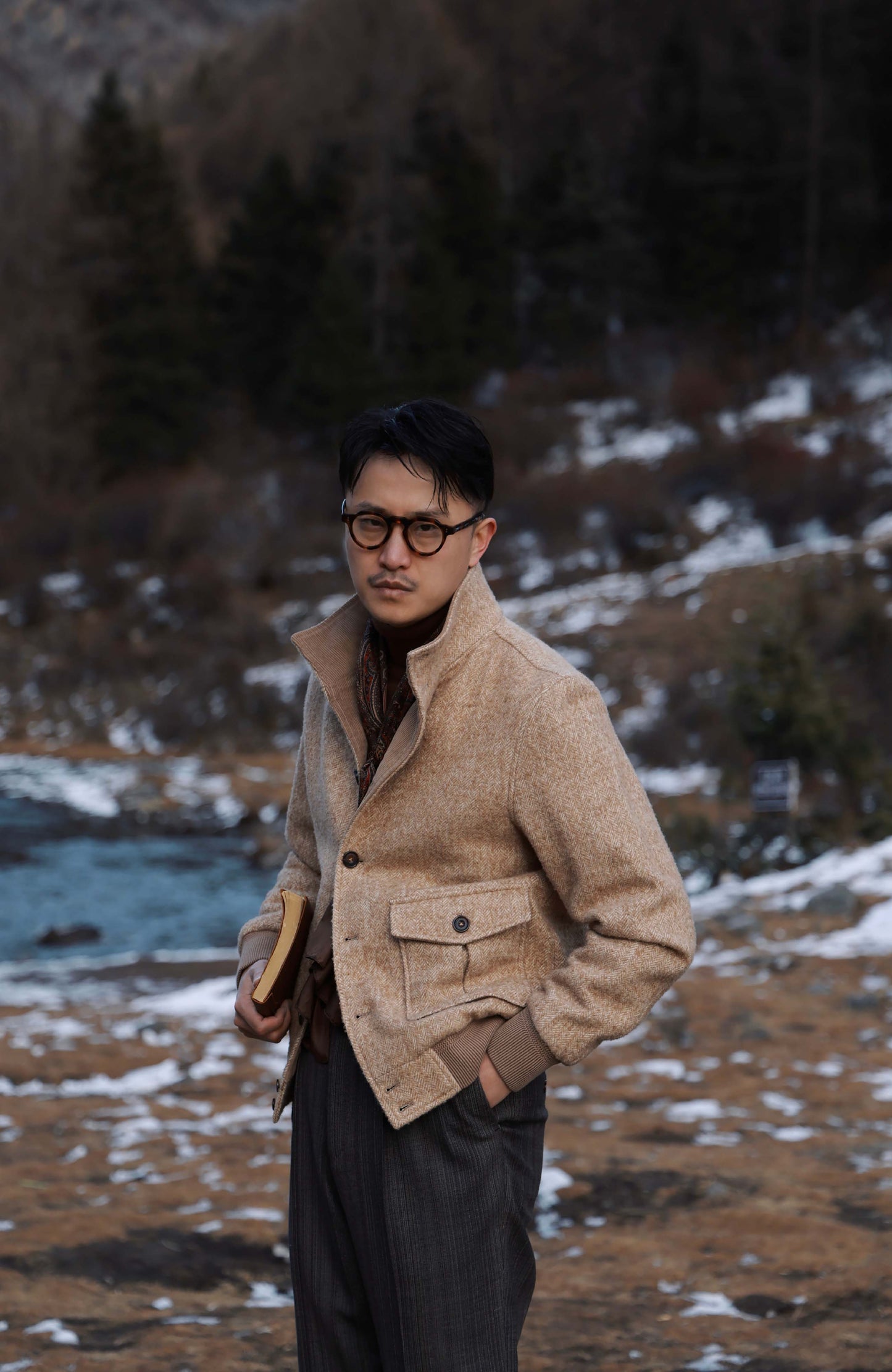 Art-Tuft Textured Herringbone A-1 Precision Jacket — Desert Dune