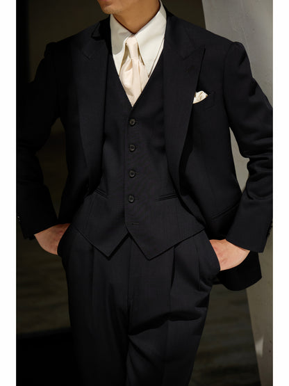 「Phantom Black」Italian-style Half-canvass Pure wool Suit Jacket