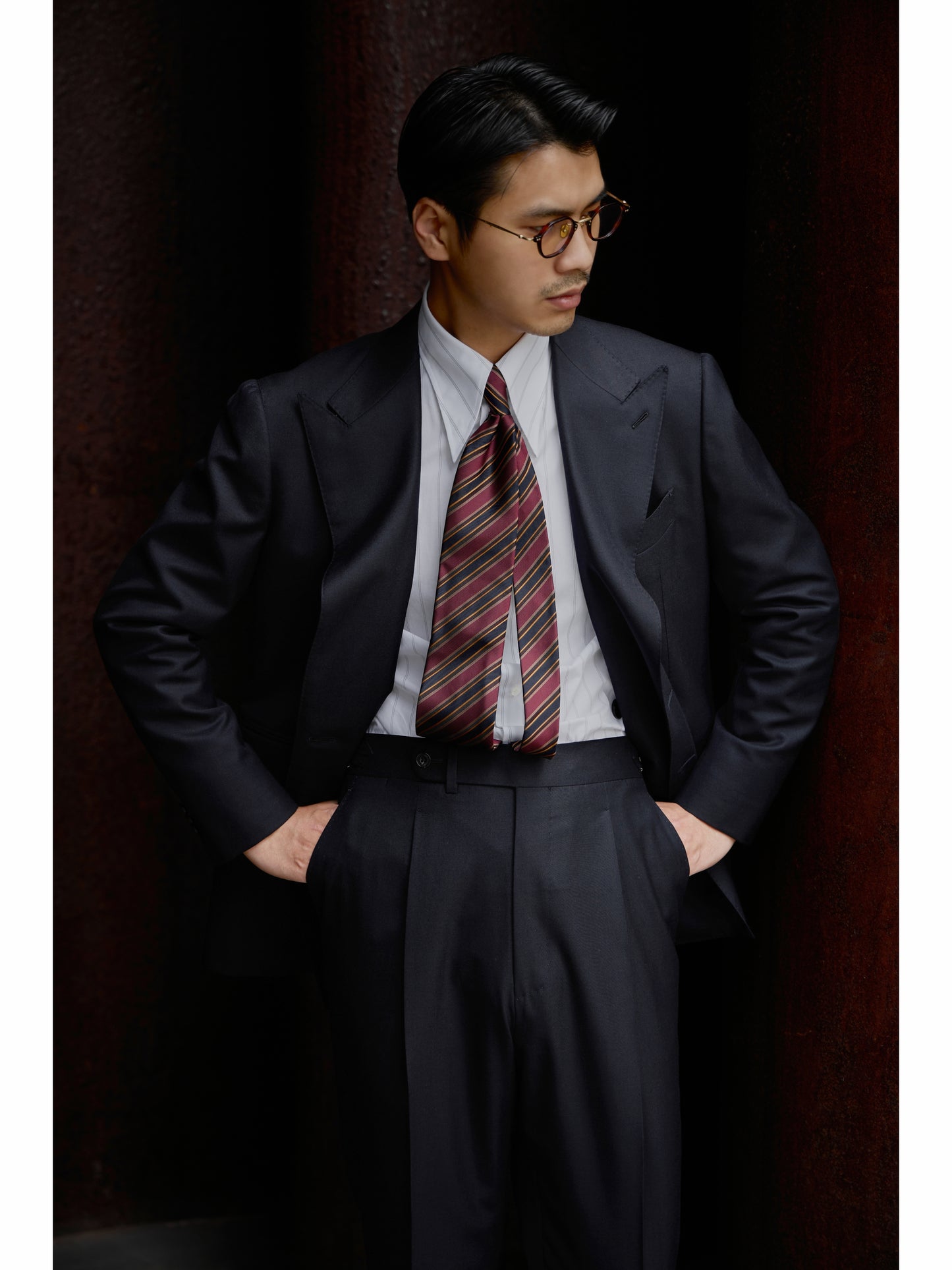 Long Point Collar Shirt — Pencil Navy Stripe