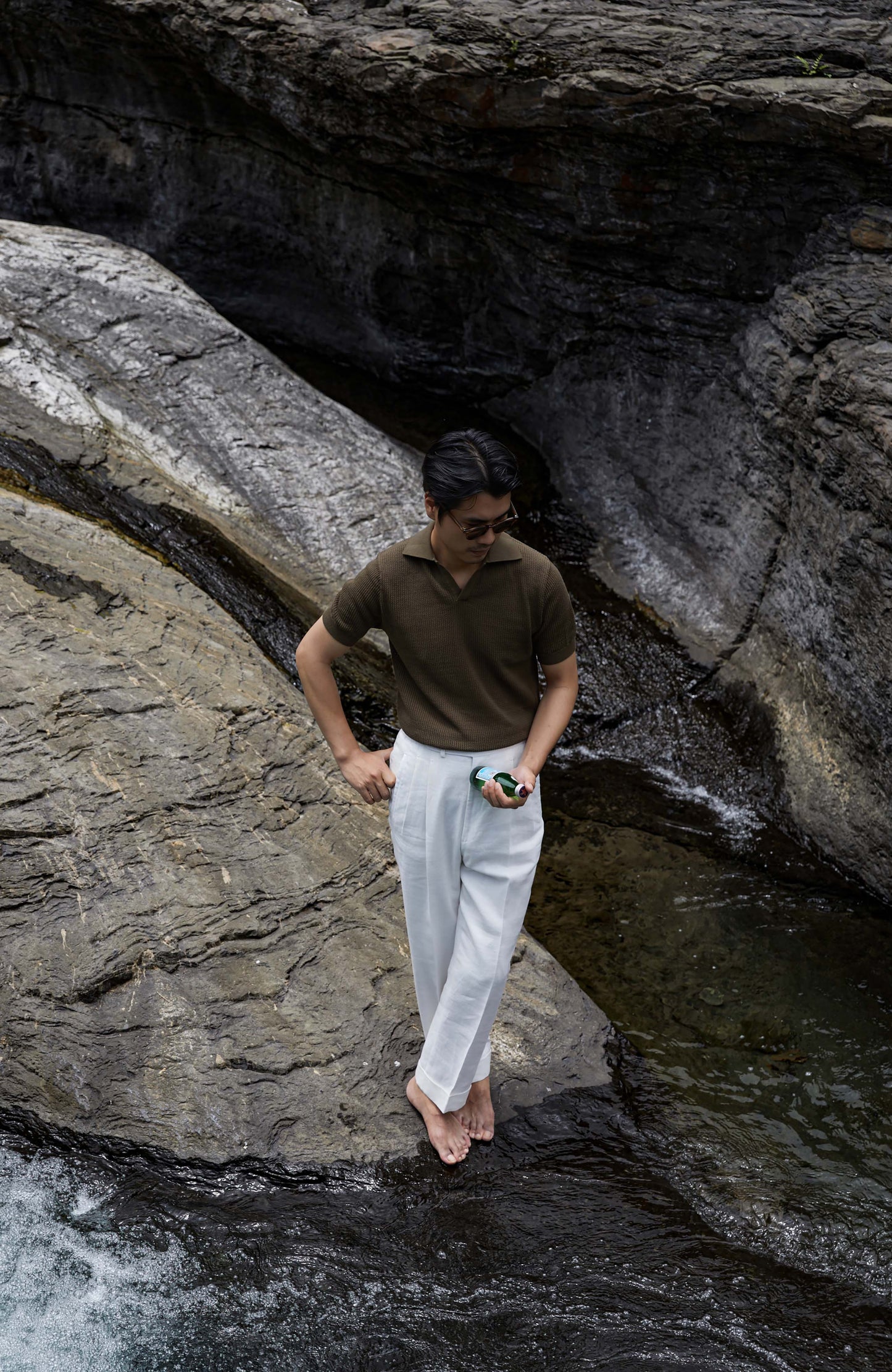 High-Twist Cotton Relaxed Short-Sleeve Polo — Mossstone Green