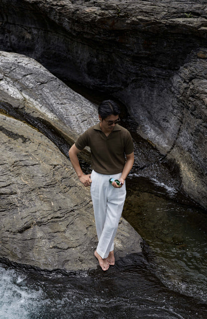 High-Twist Cotton Relaxed Short-Sleeve Polo — Mossstone Green
