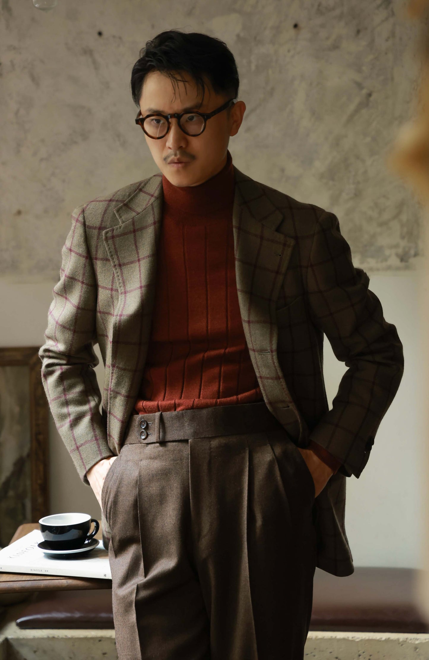 MOON Full-Canvas Single-Breasted Suit Jacket — Russet Windowpane