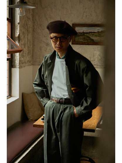 「Mist Forest」Vintage High-density-Cotton Dropped-shoulder sleeve High-Waisted Jacket