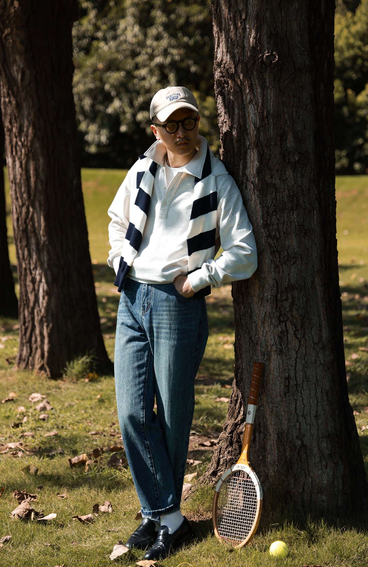 Unisex Long Sleeve Polo Sweatpants — Travertine White
