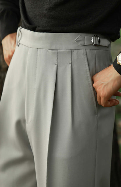 Heavyweight Cavalry Twill Wool High-Waisted Suit Trousers with Side-Adjusters —  Heritage Charcoal