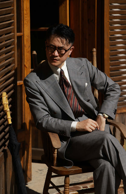 Half-Canvas Double-Breasted Suit Jacket — Grey Prince of Wales Check