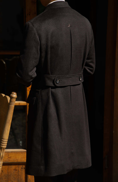 Half-Canvas Double-Breasted Wool Polo Coat — Ebony Brown