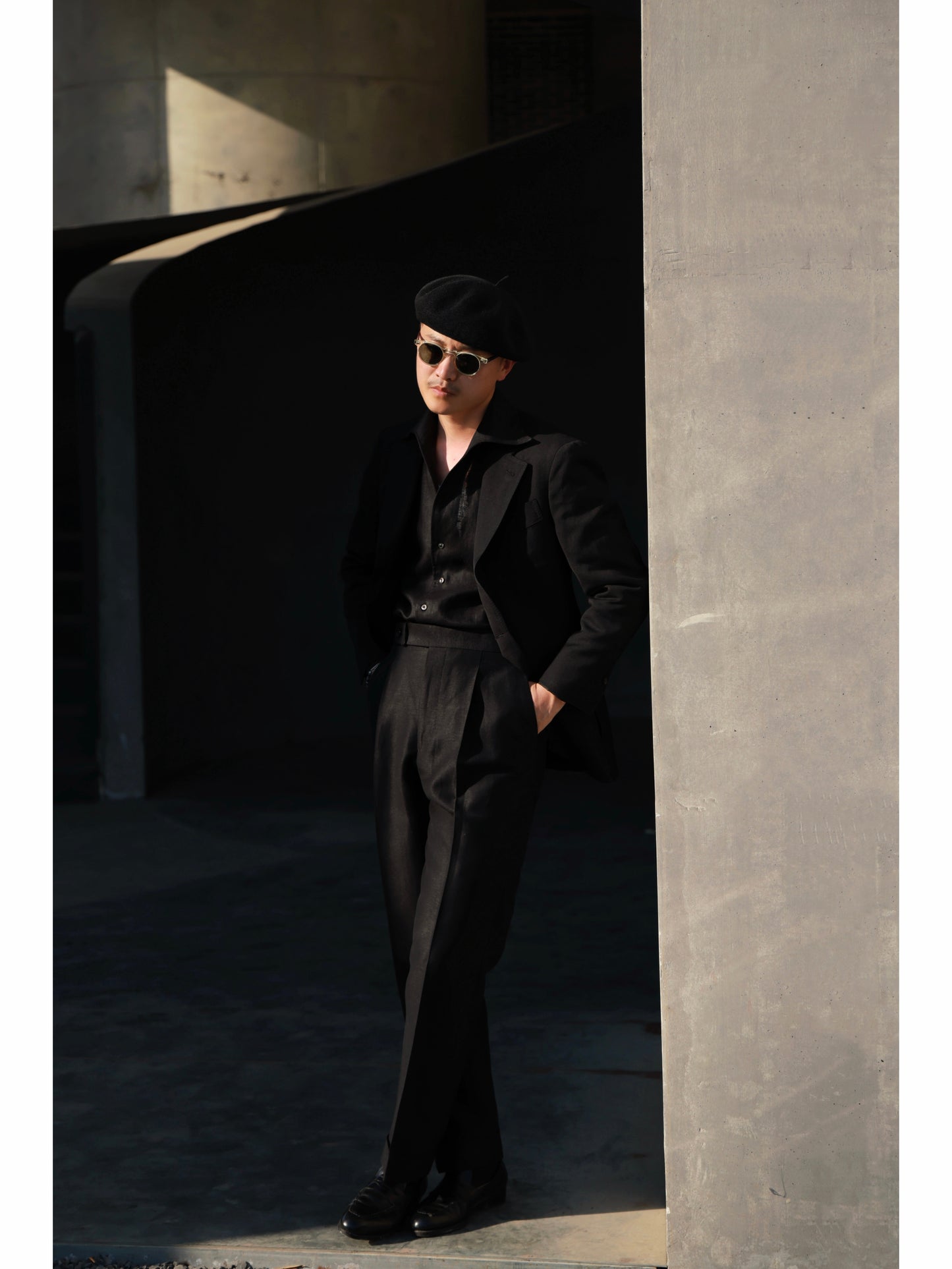 「Midnight Cavalier」Suit Trousers with Italian-style Heavyweight Wool- Linen Blend Parisian Side Adjusters and High-Waisted Single-Pleated