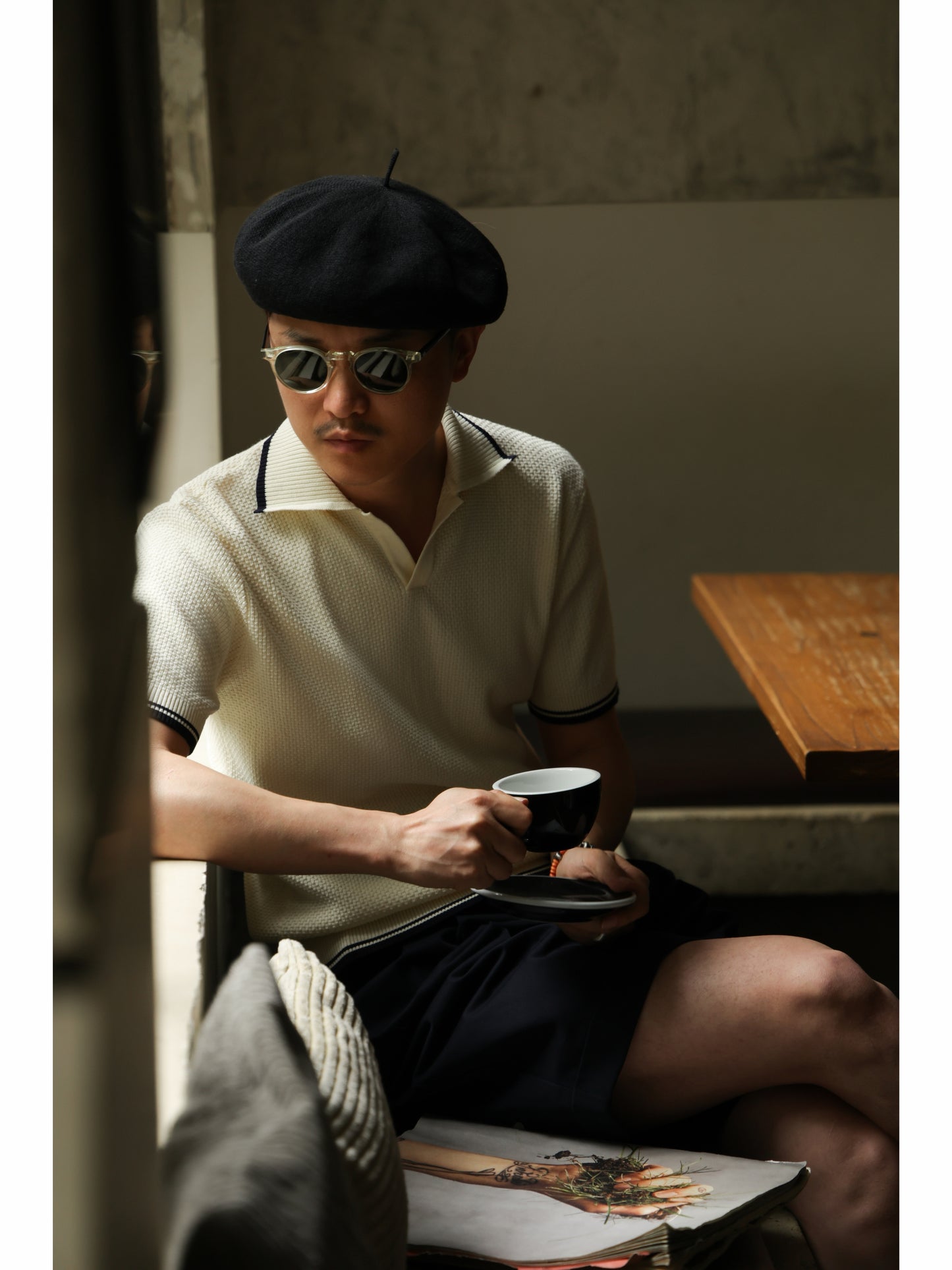 Buttonless Cotton Knitted Polo Off White