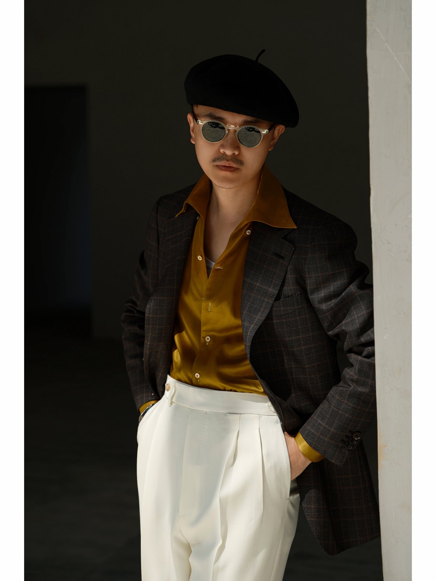 「Hazelnut brown checkered」Italian-style Half-canvass Pure wool Suit Jacket