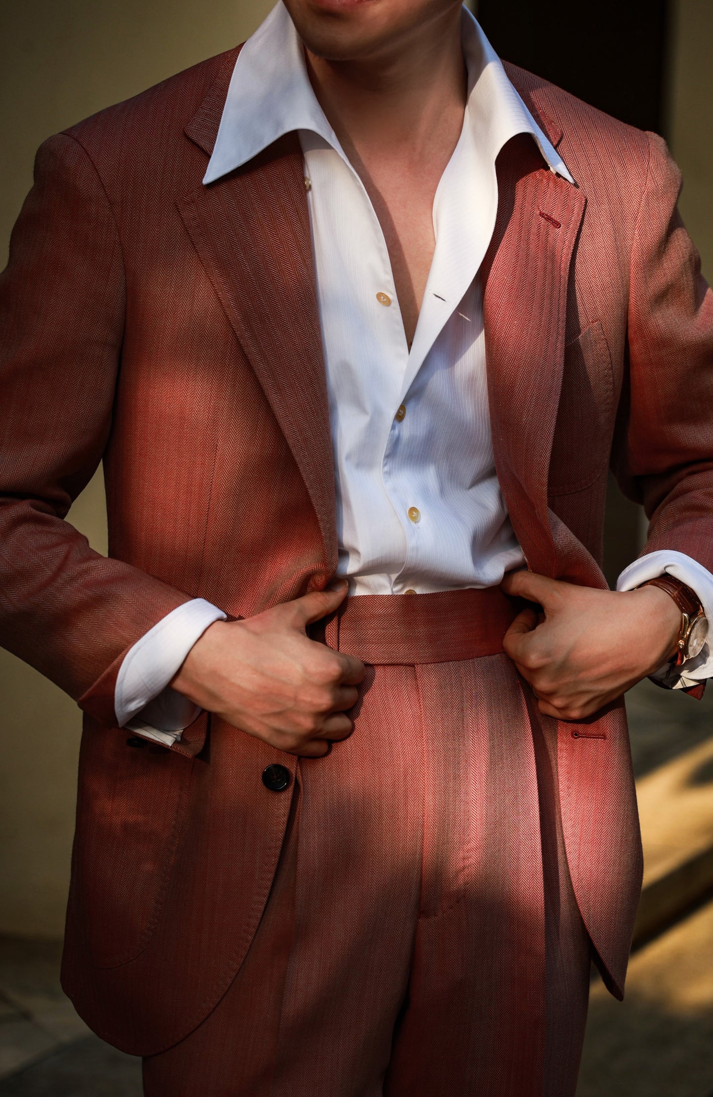 Coral herringbone suit 