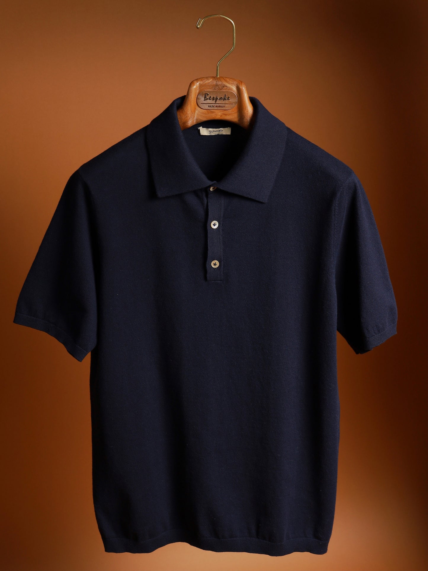 「Navy Blue」combed cotton Shell Buttons Knit Short-Sleeve Polo Shirt