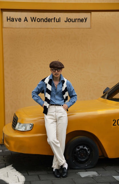 Mid-High Waisted Casual Trousers — Rice