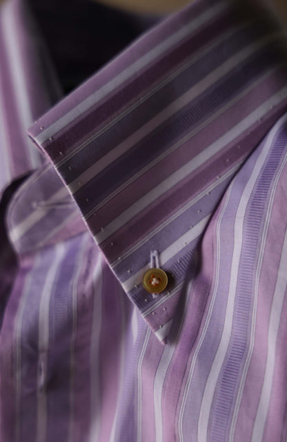 SÖKTAS Cotton Handcrafted Button-Down Collar Shirt — Provence lavender Stripe
