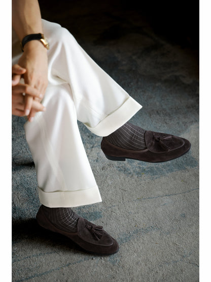 「Cocoa Truffle」Belgian Suede Loafers with Calfskin Sole Blake Stitched & Italian Lambswool Lined