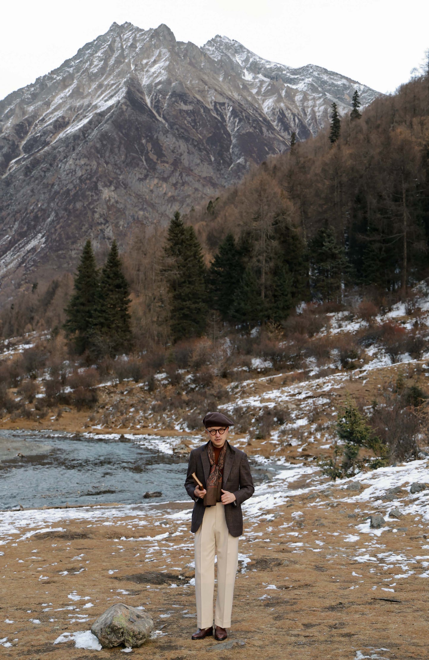 Half-Canvas Peak-Lapel Suit Jacket — Smoky Brown Check