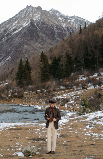 Half-Canvas Peak-Lapel Suit Jacket — Smoky Brown Check