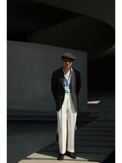 「Hazelnut brown checkered」Italian-style Half-canvass Pure wool Suit Jacket