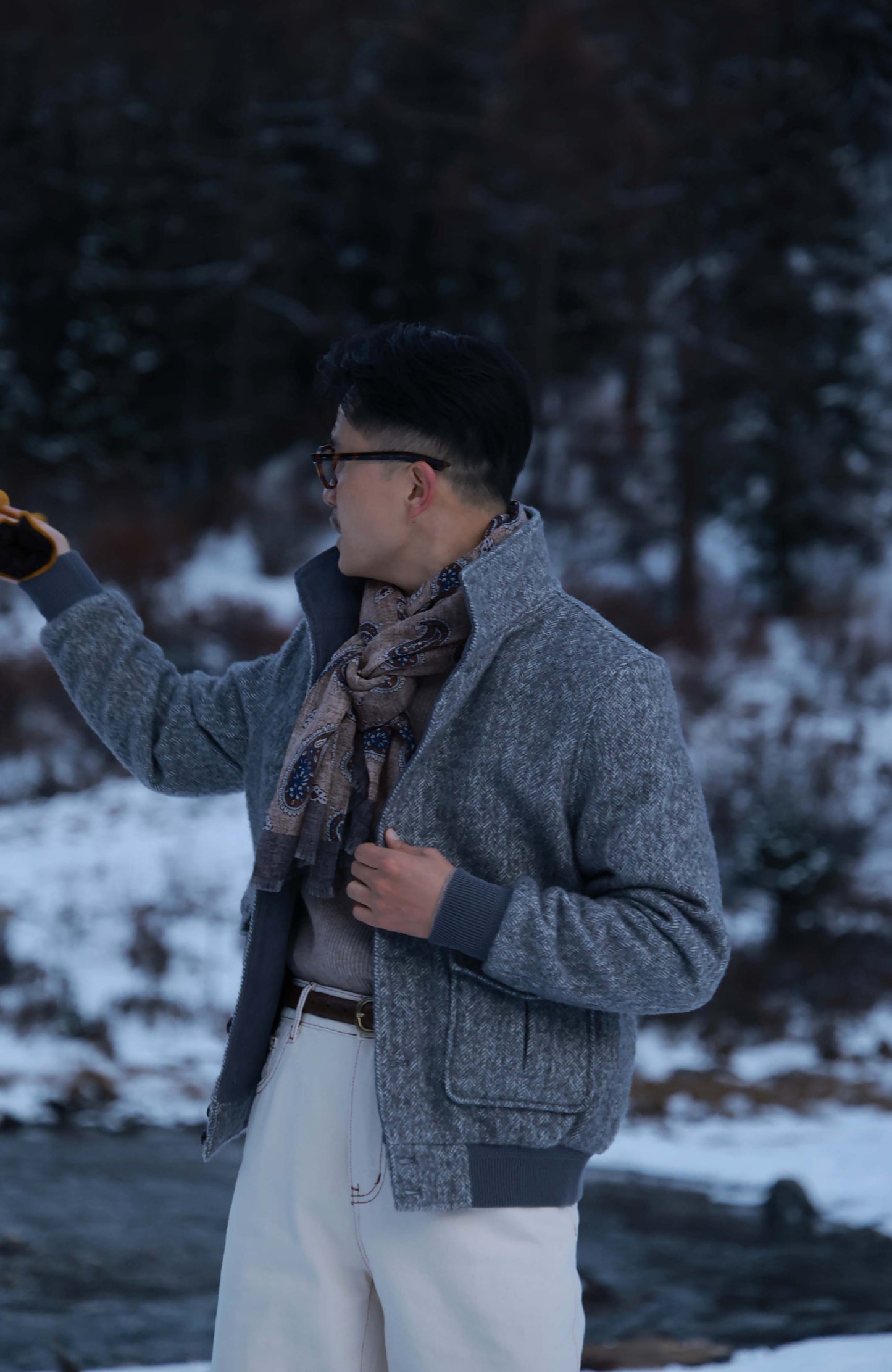 Art-Tuft Textured Herringbone A-1 Precision Jacket — Stone Trace Grey