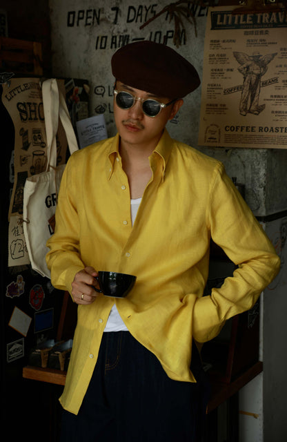 Linen Button-Down Collar Shirt — Lemon Zest