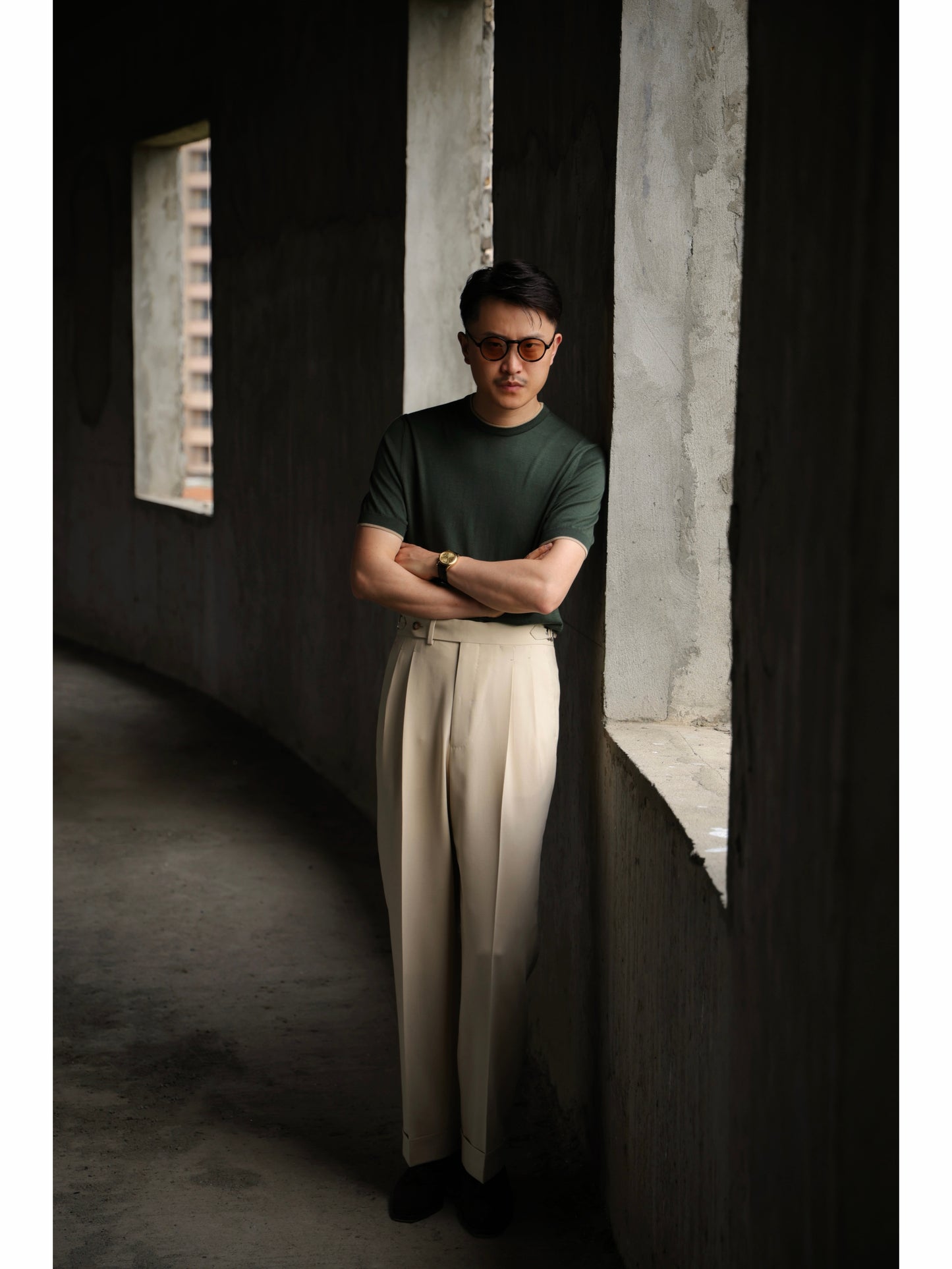 「Snow-Capped Spring」Natural Cotton-Silk Blend Italian-Inspired Vintage Unisex Knit Short-Sleeve Polo Shirt