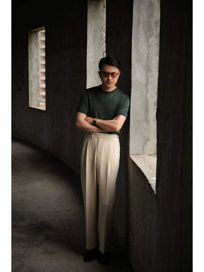 「Snow-Capped Spring」Natural Cotton-Silk Blend Italian-Inspired Vintage Unisex Knit Short-Sleeve Polo Shirt