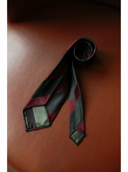 「Pine-Bordeaux Stripe」Mulberry silk Three-fold Tie