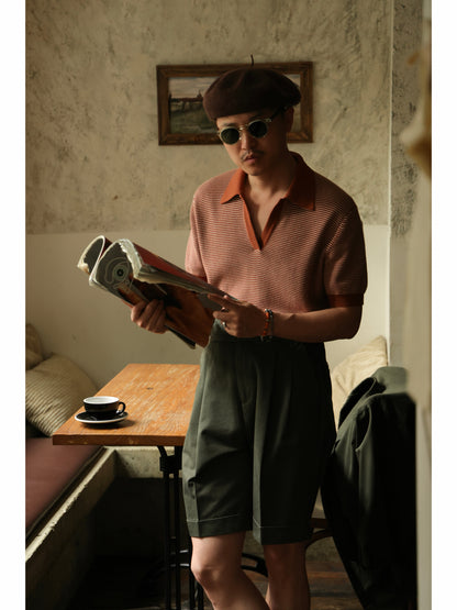 Open Collar Cotton Knitted Polo Terracotta