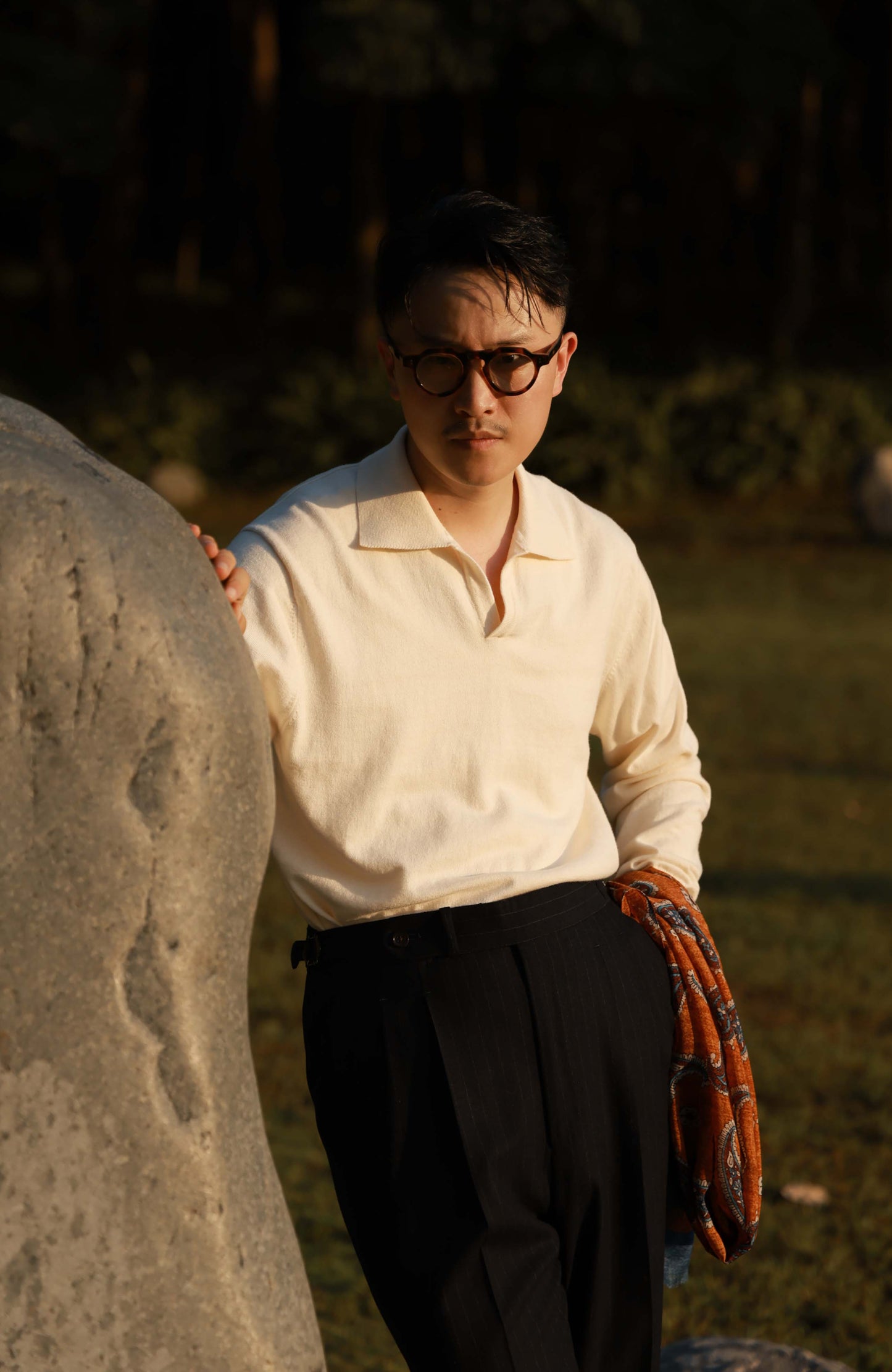 Cashmere Cotton One-Piece Polo Sweater —  Off White