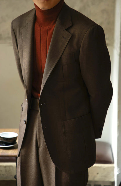 Half-Canvas Single-Breasted Suit Jacket — Flannel Cigar Brown