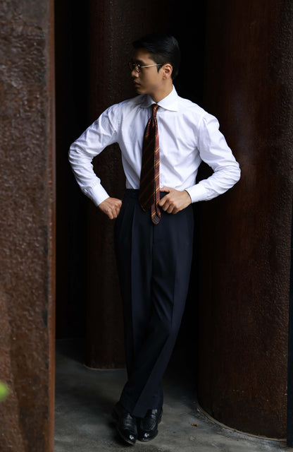 Handcrafted Cutaway Collar Shirt in Italian CANCLINI Cotton — Snow Peak White