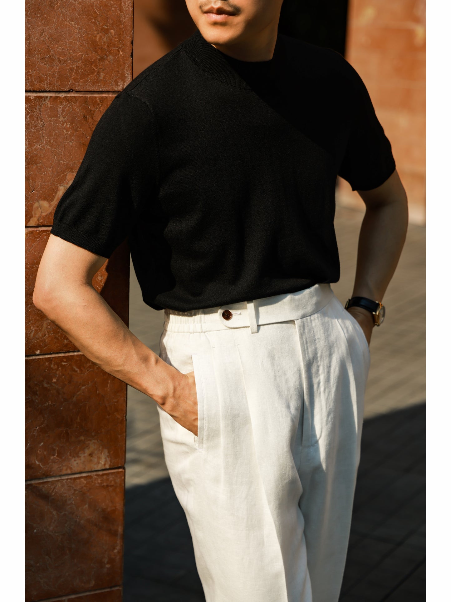 「Twilight Teal」Lambswool Blend for Cloud-Touch Mock Neck Short-Sleeve T-Shirt