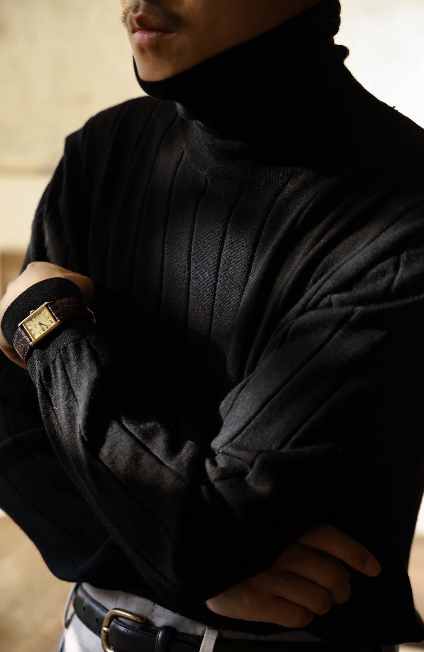 100% Merino Wool Ribbed Turtle Neck Sweater — Phantom Black