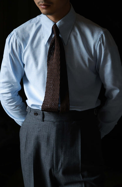 Cotton Wide-Spread Collar Shirt — Mottled Light Blue