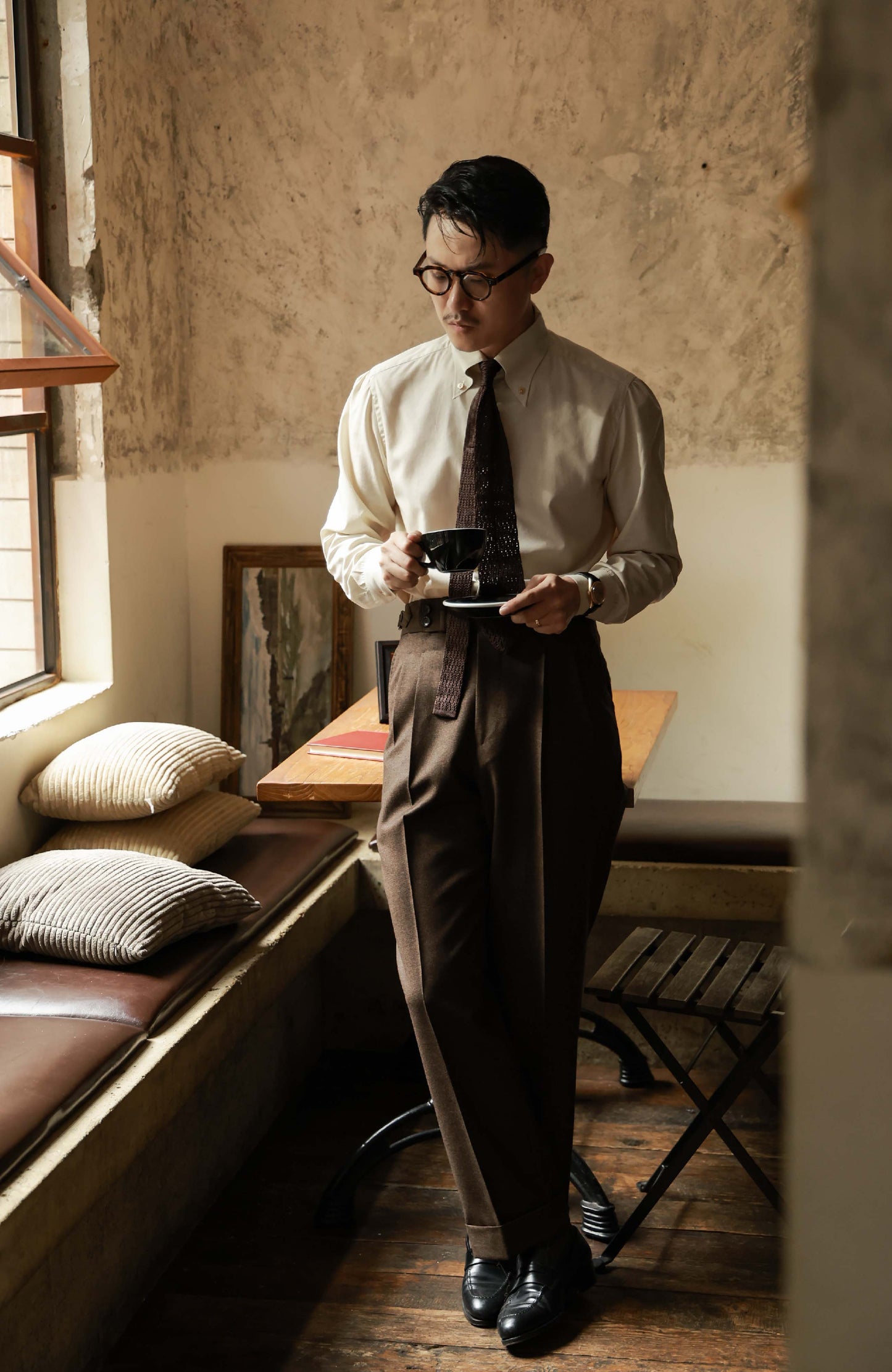 Handcrafted Button-down Collar Pure-Cotton Shirt — Oatmeal / Butter Yellow