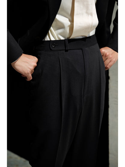 「Phantom Black」Suit Trousers with Italian-style Pure-wool Parisian Side Adjusters and High-Waisted Single-Pleated