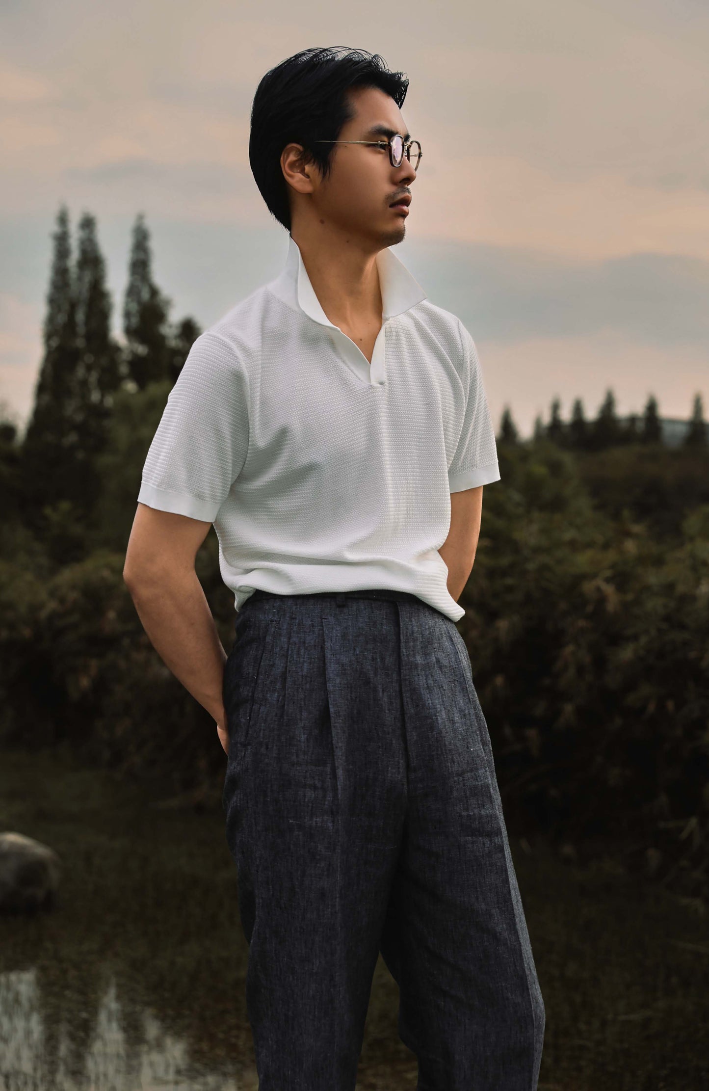 CloudTouch 16-Gauge Lyocell Knit Polo with Wheat Texture — Multiple Colors